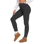 HLTPRO Fleece Lined Leggings Women - Winter Thermal Warm High Waisted Tummy Control Pants for Yoga Running Workout Gym Dark Grey-Heather