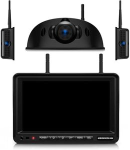ZEROXCLUB 3-Camera Wireless RV Backup Camera System with 7-Inch Monitor, 1 Rear Sharkfin, 2 Side Cameras, DVR Monitor & IR Night Vision, IP69K Waterproof, Compatible with Furrion Pre-Wired RV Trailer