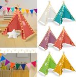 Wovnet 6 Set Kids Teepee Tent, Kids Play Tent with String Lights Banner Foldable Washable Play Tent Toddler Indoor Outdoor Playhouse Large Teepee for Boys Girl Indoor Outdoor (Bright Color,63 Inch)