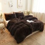 XeGe Plush Shaggy Duvet Cover, Luxury Ultra Soft Crystal Velvet Fuzzy Bedding 1PC(1 Faux Fur Duvet Cover), Fluffy Furry Comforter Cover for Bedroom Home Decoration, Zipper Closure(Queen, Coffee)