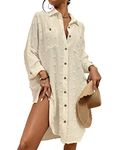 Bsubseach Swimsuit Coverup for Women Bathing Suit Cover Up Button Down Shirt Dresses Swiss Dot Apricot