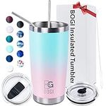 BOGI Tumbler, 20 oz Insulated Tumbler with Straw and Lid Splash Proof Coffee Travel Mug Double Wall Vacuum Stainless Steel Tumbler Durable Tumblers Keep Cold or Hot-Ideal Gift for Festivals (Spink)