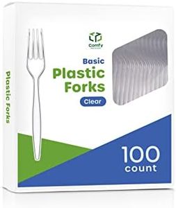 Comfy Package [100 Pack] Heavy Duty Disposable Clear Plastic Forks - Basic Cutlery for Parties, Events, and Everyday Use