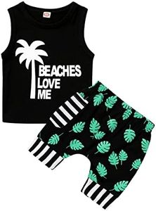 Infant Baby Boys Summer Casual Clothes Set Beaches Love Me Vest Tops +Shorts (Black, 12-18 Months)