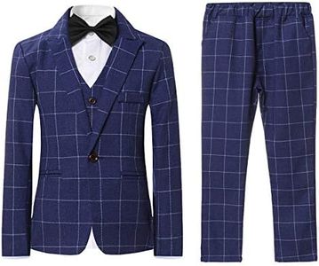 SWOTGdoby Boys Plaid Suits 3 Pieces Suit Set Blazer Vest Pants Formal 7 Colors for Wedding Party Red
