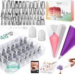 RFAQK 74 PCs Icing Piping Bags and Tips Set, Cake Decorating Kit with 48-Numbered Piping Tips, 20+1 Pastry Bags for Cookie Cupcake Cake Decoration, Cake Decorating Tips Set with Booklet and E-book