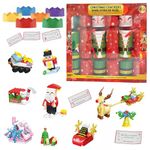 6 Pack Christmas Party Crackers,Christmas Crackers with Santa's Friends Building Block Xmas Crackers,Luxury Christmas Family Crackers with Novelty Gifts Party Hats Xmas Gift for Christmas Decoration
