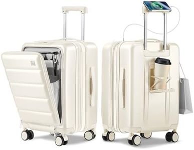 ISLAND ELEPHANT Expandable 20Inch Carry On Luggage Airline Approved - Front Pocket Hardside Travel Suitcase Unbreakable -with Cup Holder,USB Charge,Side Pothook, 360°Spinner Wheels, TSA Lock-White