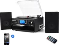 DIGITNOW! Bluetooth Viny Record Player, Turntable for CD, Cassette, AM/FM Radio and Aux in, USB port and SD Encoding, Remote Control, with Standalone Stereo Speakers