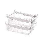 HUAYT Fridge Organizer,Fridge Drawer Storage Bins with Adjustable Slide Rail,Unique Freezer Shelf Holder Container Box with 2 Partition Plates (2 PACK)