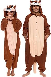 Silver Lilly Unisex Adult Pajamas - Plush One Piece Cosplay Chipmunk Animal Costume (Brown, Medium)