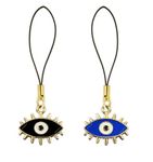 ONCRO® Pack of 2 Lucky Evil Eye Blue Black pendant phone charms aesthetic for girls women backpack hanging keychain key ring gold accessories necklace bracelet clasp thread Ornament decor Smart combo