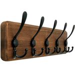 WEBI Coat Rack Wall Mounted,Wood Coat Hooks Wall Mounted,16" Hole to Hole,Coat Hanger Wall,Hook Rack Rail,5 Triple Hooks for Hanging Coats,Hats,Jacket,Clothes,Rustic Brown