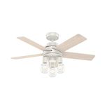 Hunter Hardwick Indoor Ceiling Fan with LED Lights and Remote Control, 44", Fresh White