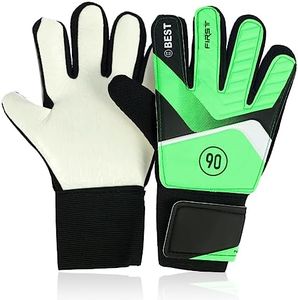 Kids Soccer Goalie Gloves, Anti-Slip Youth Sports Full Finger Protection Gloves, 5/6/7 Size Latex Children Football Goalkeeper Gloves with Adjustable Wrist Strap Unsex Training Gloves (Green, Size 5)