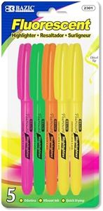 BAZIC Products Neon Highlighter – Assorted Color Pen Style, Chisel Tip Broad Fine Line, Desk Style Highlighter Pen for Office, and School, Fluorescent Yellow Ink, Smooth Marking, 5/Pack, 24-Packs