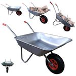 Samuel ALEXANDER 65 Litre 60kg Capacity Galvanised Metal Garden Trolley Wheelbarrow - Heavy Duty Garden Cart Wheelbarrows with Pneumatic Tyre