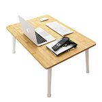 Laptop Bed Table, Bed Desk for Laptop and Writing with Folding Legs, Portable Lap Standing Desk, Notebook Stand Reading Holder for Couch Sofa Breakfast TV Tray,Desktop Large 60-40 cm,Bamboo Wood