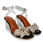 STEPT6 Women's & Girls Stylish Dazzling Bow Transparent Block Heel Comfortable & Trendy Party Ladies Summer Fashion Sandals. Black