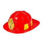 Boland Adult Fireman Helmet, Hard Plastic, Fireman Hat, Firefighter Helmet, Fireman Fancy Dress Accessory, Fire Chief, Headwear, Halloween, One Size, Red and Yellow (Red)