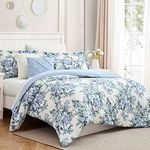 Modern Threads Lily 8-Piece Printed Complete Bed Set, California King, White/Blue