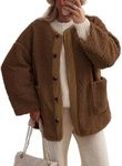 PRETTYGARDEN Women's Warm Winter Coats Casual Long Sleeve Button up Fuzzy Sherpa Fleece Jackets Outerwear (Brown,XX-Large)