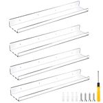 Dulinkas 24-Inch 4 Pcs Floating Shelves Clear Acrylic Shelves Invisible Floating Wall Ledge Bookshelf 5MM Thick Premium Book Display Shelves Wall Mounted Bathroom Kitchen Organizer