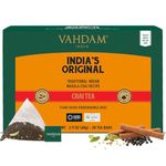 VAHDAM, India's Original Masala Chai Tea (30 Pyramid Tea Bags) Non GMO, Gluten Free, No Artificial Flavors | Blended w/ Exotic Spices | Chai Tea Bags | Resealable Ziplock Pouch