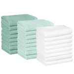 Amazon Basics Cotton Washcloths for Bathroom, Fast Drying, Extra Absorbent, 12 x 12 in, Seafoam Green, Ice Blue, White, 24-Pack