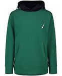 Nautica Boy's Long Sleeve Fleece Hoodie Sweatshirt, Alpine Green Hood Hit, 5