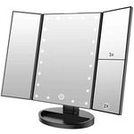 WEILY Vanity Makeup Mirror,1x/2x/3x Tri-Fold Makeup Mirror with 21 LED Lights and Adjustable Touch Screen Lighted Mirror Dressing Mirrors for Women(Black)