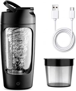 Electric Protein Shaker Bottle, 650ML Portable Blender Bottles, BPA Free, USB Rechargeable Shaker Bottles for Protein Mixes, Made with Tritan(Black)