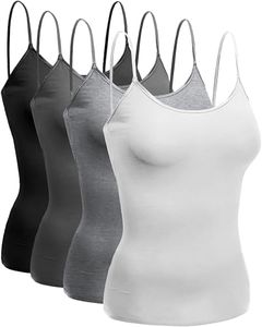 Emmalise Women's Camisole Built in Bra Wireless Fabric Support Short Cami (4Pk Blk, Wht, H Gray, CHRCL, Medium)