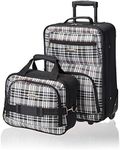 Rockland Fashion Softside Upright Luggage Set, Black Plaid, 2-Piece Set (14/19), Fashion Softside Upright Luggage Set