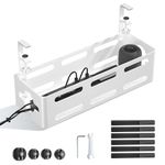 Under Desk Cable Management Tray, Cinati Cable Management Under Desk No Drill, Metal Cable Management Box with Desk Cord Organizers & Desk Cable Management Kit to Conceal Wire for Office Home (White)