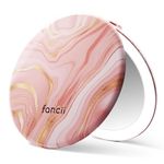 Fancii Taylor LED Lighted Travel Makeup Mirror, Rechargeable, 10x /1x Magnifying, Tru-Glow Lighting System, XL Large 5” Wide | Compact Mirror for Purses (Marble Rose)