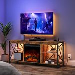 HOOBRO Fireplace TV Stand with Led Lights and Power Outlets, Wooden Media Entertainment Center Console Table with Glass Shelves, Fireplace TV Console for TVs up to 65", Rustic Brown BF140UDDS01