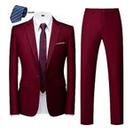 MOGU Mens Slim Fit 2 Piece Suit One Button Notch Lapel Tuxedo for Prom (Suit Jacket + Pants), Wine, 40