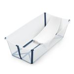 Stokke Flexi Bath X-Large Bundle, Transparent Blue - Spacious Baby Bathtub + Newborn Support - Lightweight, Foldable & Easy to Store - Best for Ages 0-6