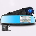 Podazz Mirror Dash Cam,1080P Full HD Dash Camera,Front and Rear Video Car Driving Recorder Wide-Angle Dual Lens Dashboard Dash Cam DVR with G-Sensor, Loop Recording Parking Motion Detection (Blue)