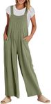 ANRABESS Womens Jumpsuits Overalls Wide Leg Casual Summer Outfits Linen Rompers Jumpers Sleeveless Straps 2024 Clothes Pea Green Large