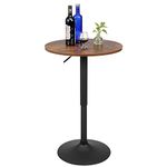 Finnhomy 23.6inches Round Cocktail Bar Table with Metal Base, Tall Bistro Pub Table, Adjustable 27.9'-36.2' Counter Bar Height for Kitchen, Dining Room, Living Room, Easy Assembly, Rustic Brown