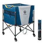 EVER ADVANCED Rolling Ball Storage Cart with Lockable Wheels, 33 x 22.8in Collapsible Garage Sports Equipment Organizer for Volleyball Basketball Tennis Toy Storage Multi-Sport Family Gym, Blue