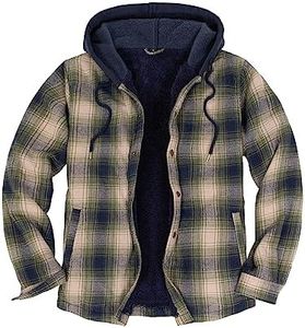 ZENTHACE Men's Sherpa Lined Flannel Jacket with Hood Fleece Lined Plaid Flannel Shirt Jackets Warm Shacket Coat Tea Green M