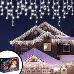 CUQOO 17m Icicle Outdoor Christmas Lights – 240 LED Icicle Lights with White Wire | Fairy Lights for Bedroom Window Garden Porch Festive Decorations | Christmas Icicle Lights for Indoor