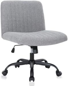 GERTTRONY Armless Office Chair Wide Vanity Fabric Desk Chair with Wheels Padded Swivel Home 120°Rocking Mid Back Ergonomic Computer Task Chairs for Make Up (Light Gray with Wheels)