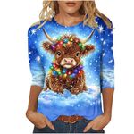 Mis Pedidos Women 3/4 Sleeved Shirt UK Christmas Santa Elk Snowflake Print Blouse Loose Fit Casual Tops Xmas Tshirt Round Neck T-Shirt 2024 Fashion Shirts Going Out Tee Fall Dressy Shirt