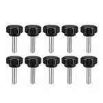 sourcing map M6 x 20mm Metric Male Thread Knurled Clamping Knobs Grip Thumb Screw on Type Hand Clamping Handle Bolt with Plastic Knobs Black 10 Pcs