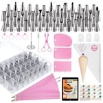 Kootek Piping Bags and Tips Set, 90pcs Cake Decorating Supplies Kit with 55 Numbered Piping Tips, Reusable & Disposable Pastry Bags for Frosting Piping Baking Cake Cookie Cupcake
