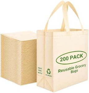 Simply Cool 200 Pack Reusable Eco-Friendly Large Grocery Shopping Bags 14.5"x14"x6.6" Durable Recyclable Washable Foldable Portable Tote Bags Bulk
